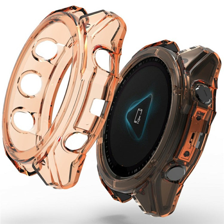 For Garmin Fenix 8 51mm Watch Case Shockproof TPU Cover Half-Wrapped - Transparent Orange