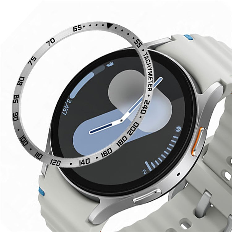 For Samsung Galaxy Watch7 44mm Watch Bezel Ring Metal Dial Bezel Adhesive Frame Ring Cover - Style E / Silver