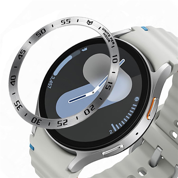 For Samsung Galaxy Watch7 40mm Watch Bezel Ring Metal Dial Bezel Adhesive Frame Ring Cover - Style A / Silver