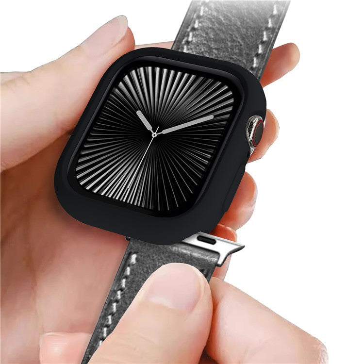For Apple Watch Series 10 46mm Case Half Wrapped Soft TPU Protective Watch Cover - Black