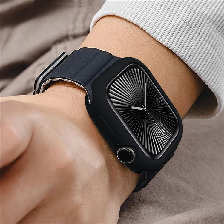 For Apple Watch Series 10 46mm Case Half Wrapped Soft TPU Protective Watch Cover - Black