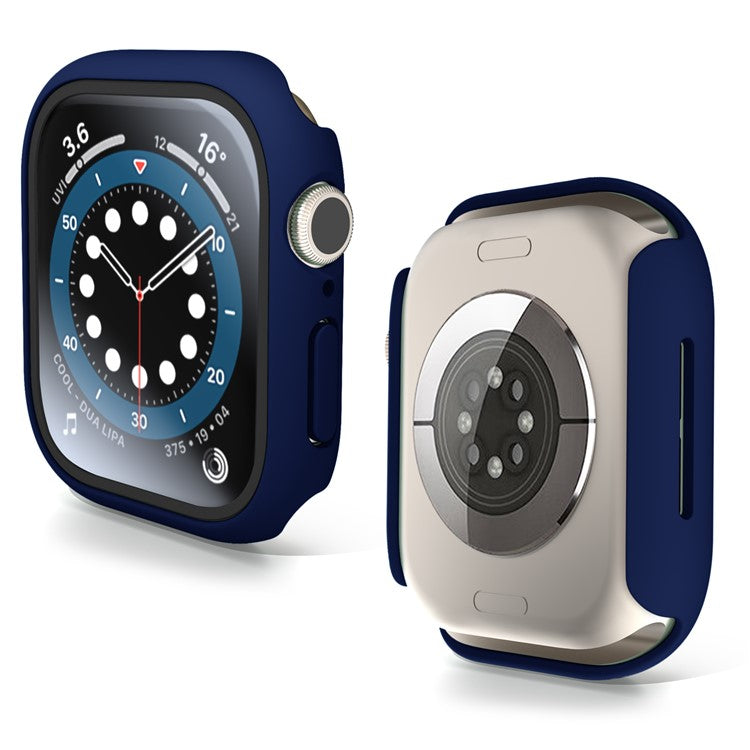 For Apple Watch Series 10 42mm Case Hard PC Watch Cover with Tempered Glass Screen Protector - Midnight Blue
