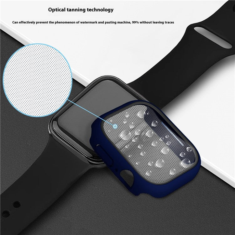 For Apple Watch Series 10 42mm Case Hard PC Watch Cover with Tempered Glass Screen Protector - Midnight Blue