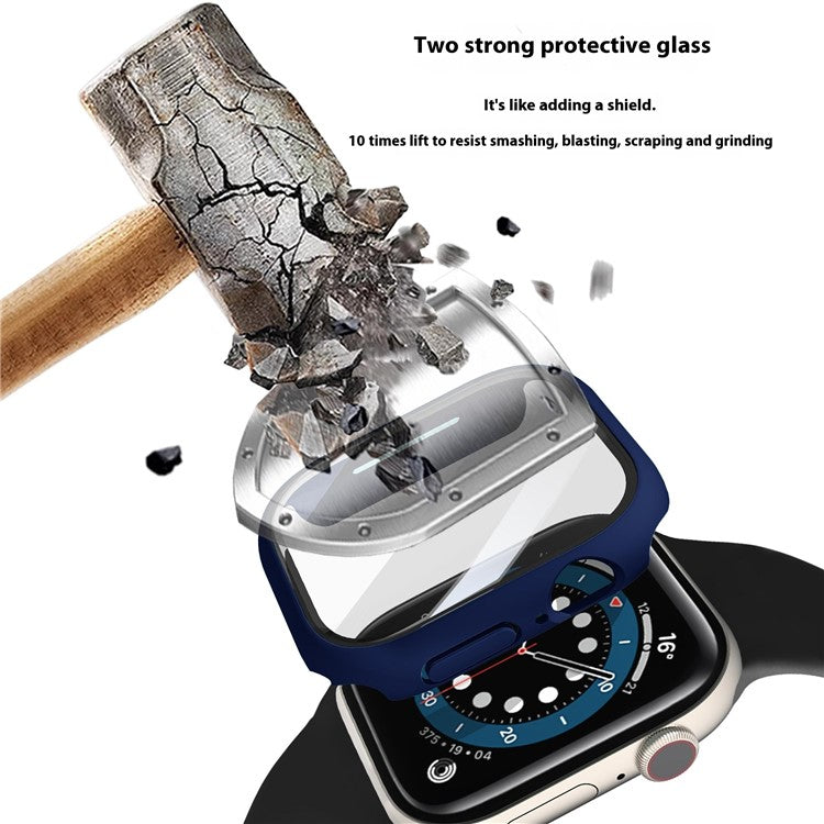For Apple Watch Series 10 42mm Case Hard PC Watch Cover with Tempered Glass Screen Protector - Midnight Blue