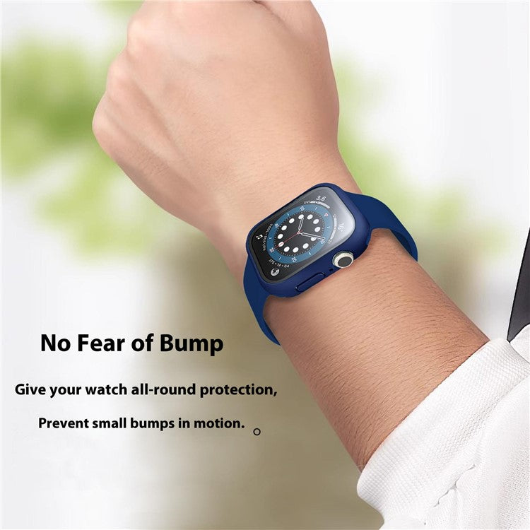 For Apple Watch Series 10 42mm Case Hard PC Watch Cover with Tempered Glass Screen Protector - Midnight Blue