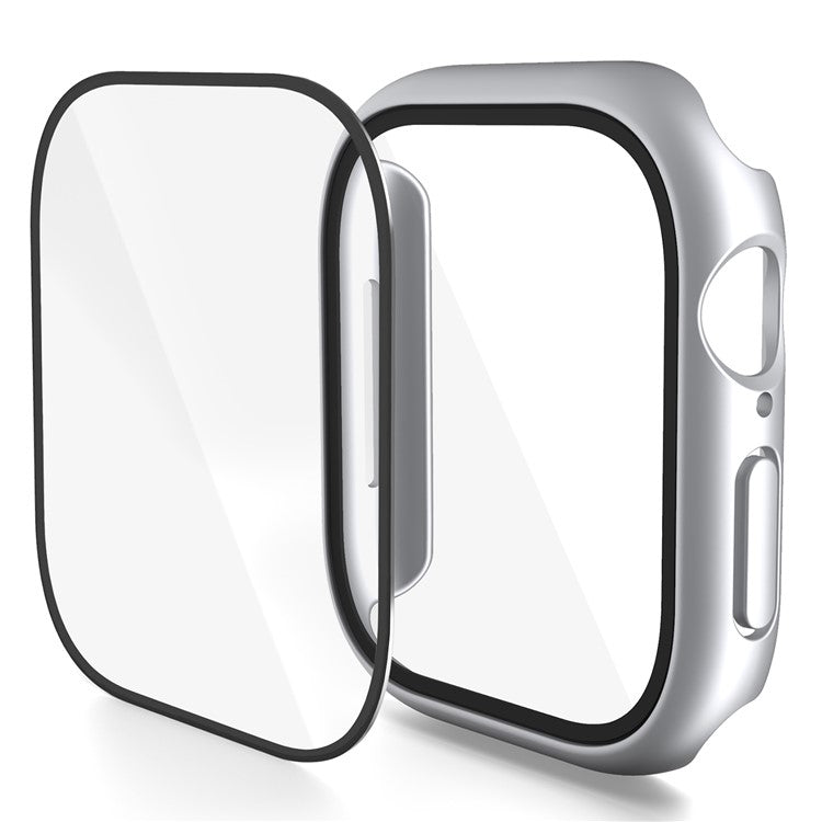 For Apple Watch Series 10 46mm Case Hard PC Watch Cover with Tempered Glass Screen Protector - Bright Silver