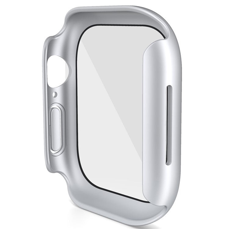 For Apple Watch Series 10 46mm Case Hard PC Watch Cover with Tempered Glass Screen Protector - Bright Silver