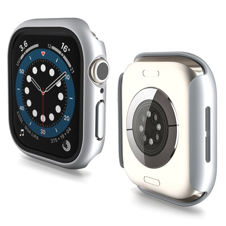 For Apple Watch Series 10 46mm Case Hard PC Watch Cover with Tempered Glass Screen Protector - Bright Silver