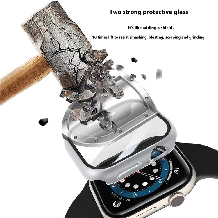 For Apple Watch Series 10 46mm Case Hard PC Watch Cover with Tempered Glass Screen Protector - Bright Silver