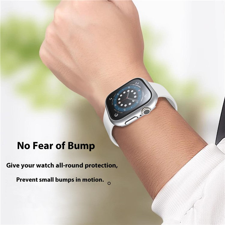 For Apple Watch Series 10 46mm Case Hard PC Watch Cover with Tempered Glass Screen Protector - Bright Silver