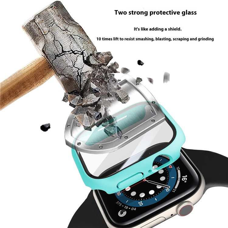 For Apple Watch Series 10 46mm Case Hard PC Watch Cover with Tempered Glass Screen Protector - Light Blue