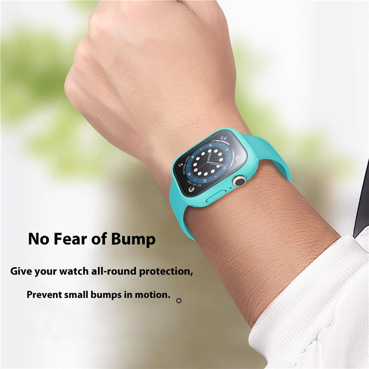 For Apple Watch Series 10 46mm Case Hard PC Watch Cover with Tempered Glass Screen Protector - Light Blue
