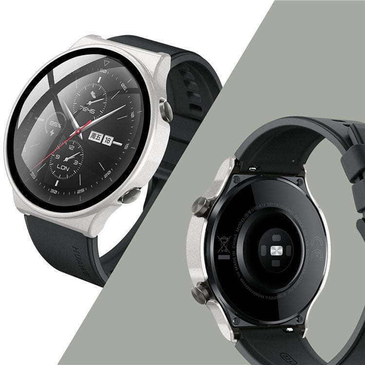 Rubberized PC Case Frame with Tempered Glass Screen Protector for Huawei Watch GT 2 Pro - Silver