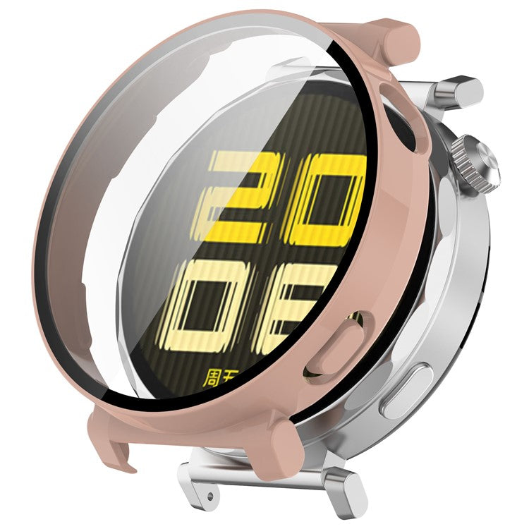 For Huawei Watch GT 5 Pro 42mm PC Cover Watch Frame Case with Tempered Glass Screen Film - Pink
