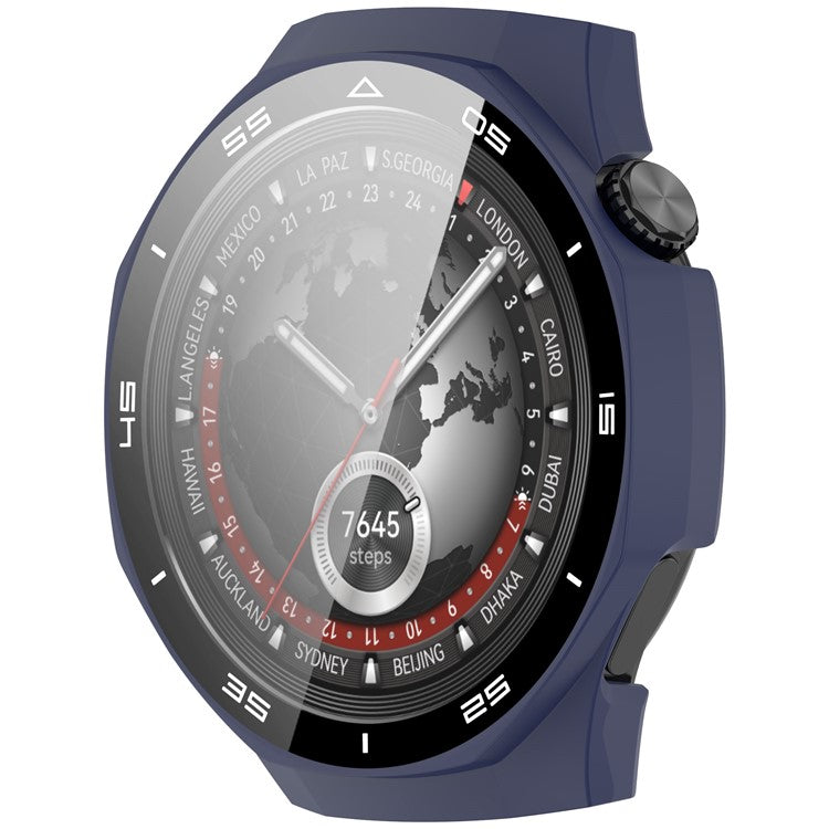 For Huawei Watch GT 5 Pro 46mm PC Cover Scale Design Watch Case Cover with Tempered Glass Screen Film - Midnight Blue