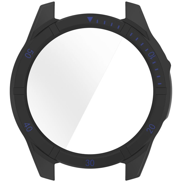 For Garmin Fenix 8 47mm Watch Case PC Frame Cover with Tempered Glass Screen Film - Black+Blue