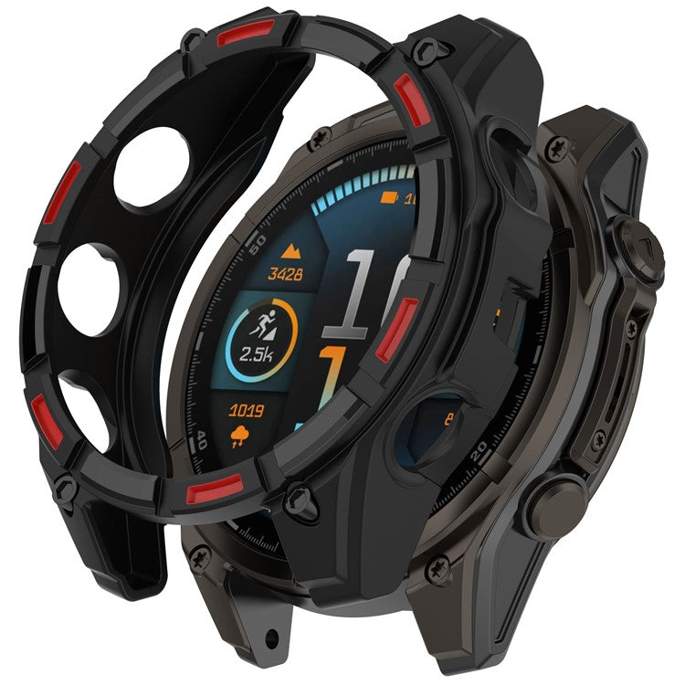 For Garmin Fenix 8 Solar 47mm Watch Case Quick Release Soft TPU Watch Cover - Black / Red