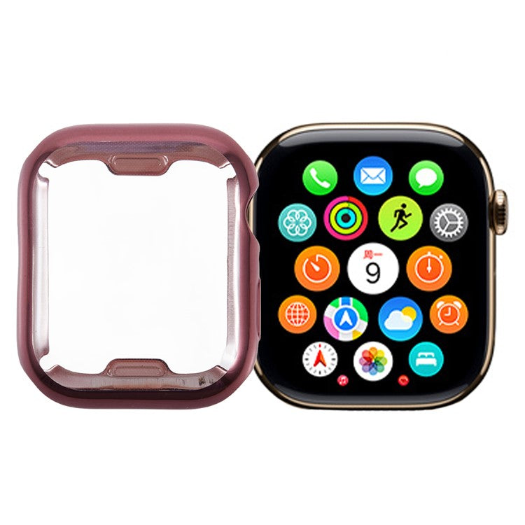 For Apple Watch Series 9 / 8 / 7 41mm Watch Case Flexible TPU Cover Full Coverage Electroplating - Rose Pink