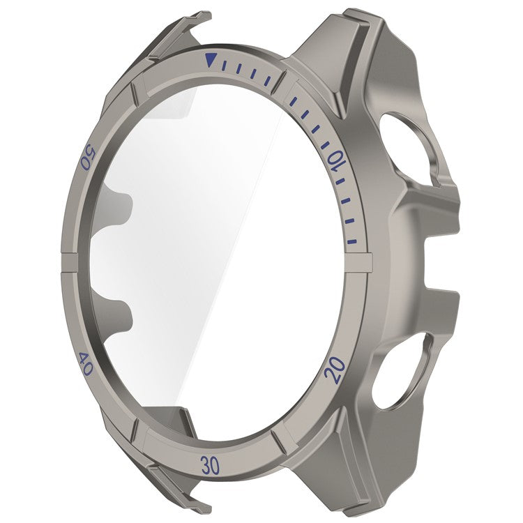 For Garmin Fenix 8 MIP Solar 51mm Case Scale Design Hard PC All Around Watch Cover with Tempered Glass Film - Titanium+Blue