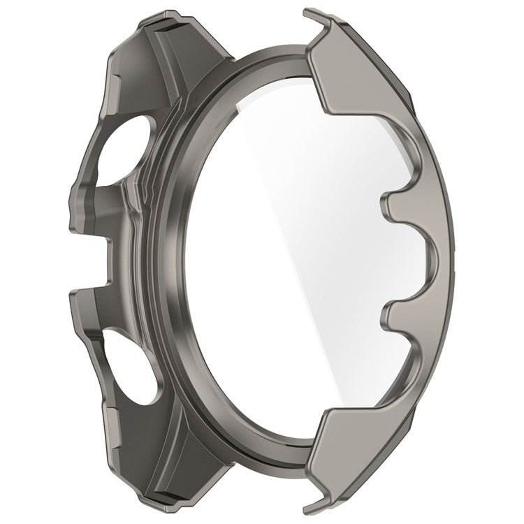 For Garmin Fenix 8 MIP Solar 51mm Case Scale Design Hard PC All Around Watch Cover with Tempered Glass Film - Titanium+Blue