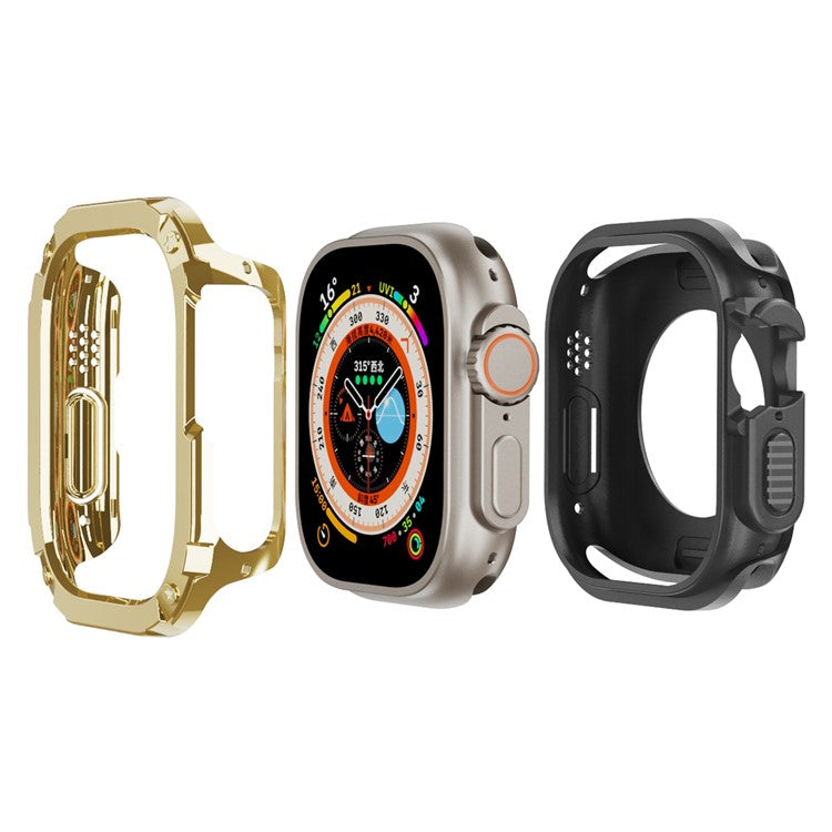 Watch Case Set for Apple Watch Ultra 2 / Ultra 49mm Hard PC+TPU Watch Frame Cover Combo - Gold