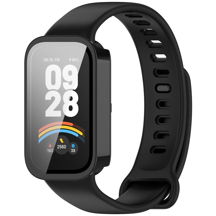 For Xiaomi Smart Band 9 Active / Redmi Band 3 Watch Case PC Cover with Tempered Glass Screen Film - Black