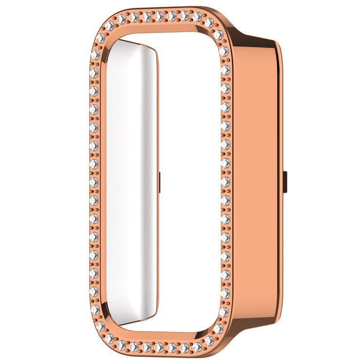 For Xiaomi Smart Band 9 Active / Redmi Band 3 Hollow-Out Cover Rhinestone Decor PC Watch Frame Case - Electroplating Rose Gold