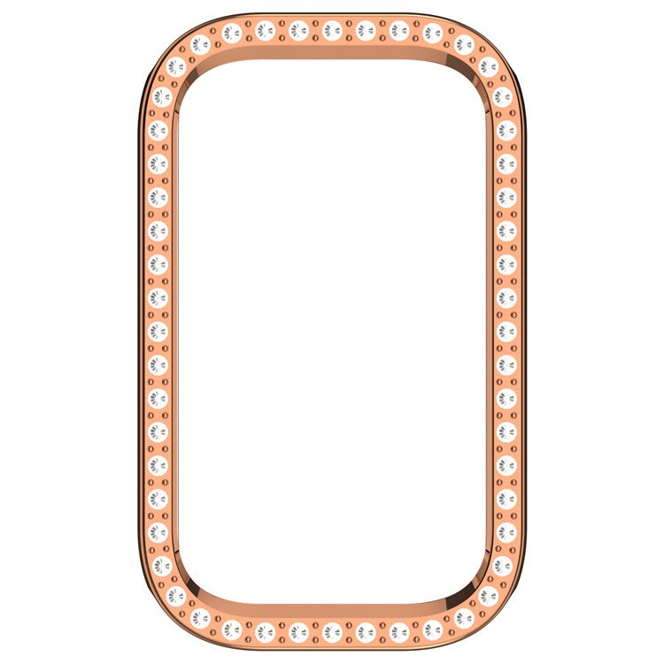 For Xiaomi Smart Band 9 Active / Redmi Band 3 Hollow-Out Cover Rhinestone Decor PC Watch Frame Case - Electroplating Rose Gold