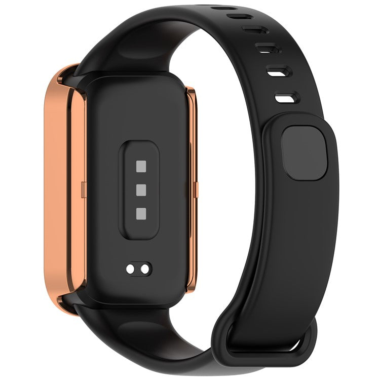 For Xiaomi Smart Band 9 Active / Redmi Band 3 Hollow-Out Cover Rhinestone Decor PC Watch Frame Case - Electroplating Rose Gold
