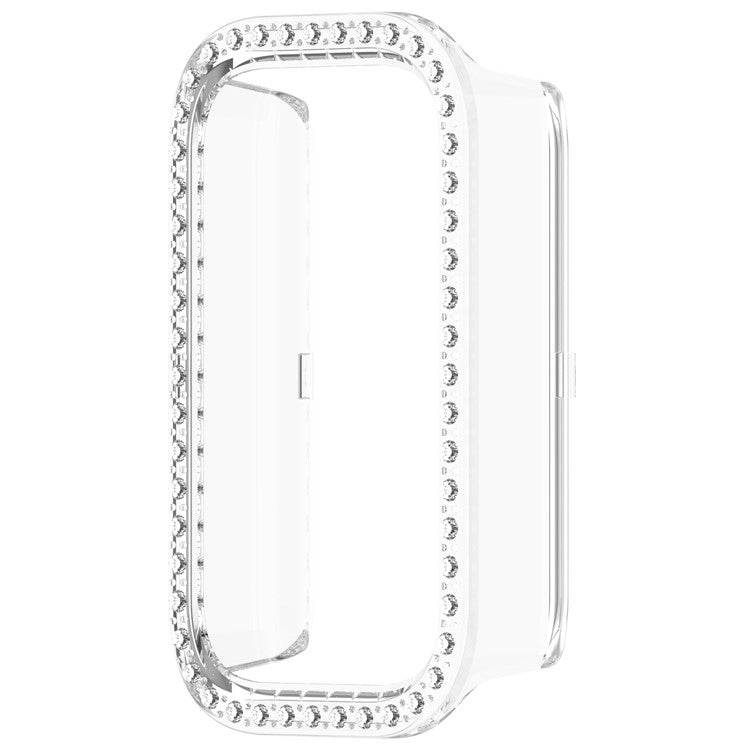 For Xiaomi Smart Band 9 Active / Redmi Band 3 Hollow-Out Cover Rhinestone Decor PC Watch Frame Case - Transparent