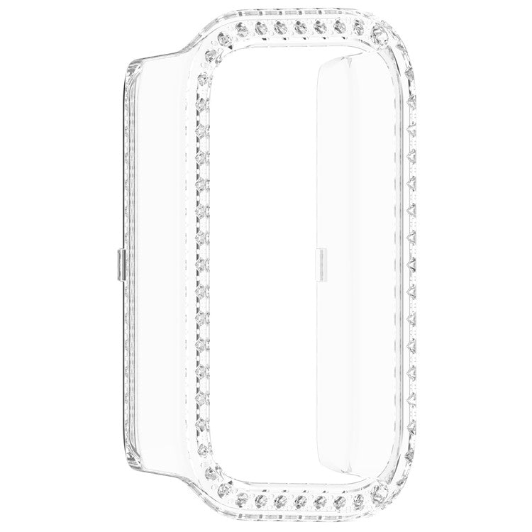 For Xiaomi Smart Band 9 Active / Redmi Band 3 Hollow-Out Cover Rhinestone Decor PC Watch Frame Case - Transparent