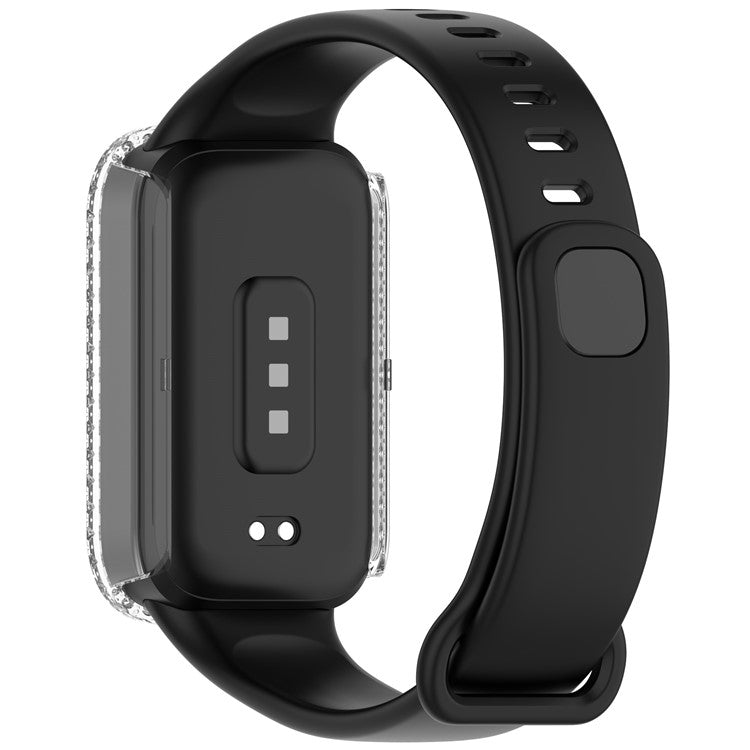 For Xiaomi Smart Band 9 Active / Redmi Band 3 Hollow-Out Cover Rhinestone Decor PC Watch Frame Case - Transparent