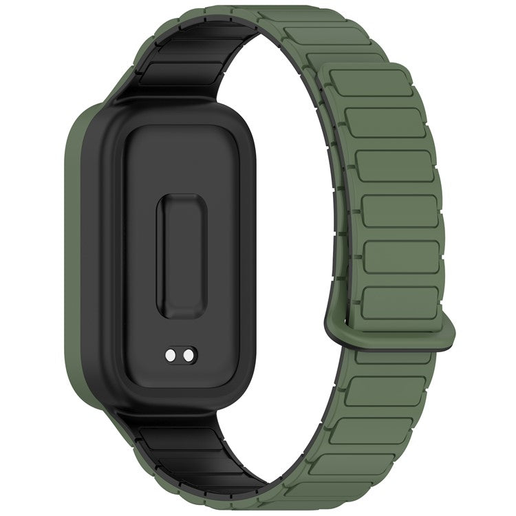For Xiaomi Smart Band 9 Active / Redmi Band 3 Silicone Watch Band Dual-Color Magnetic Reverse Buckle Wrist Strap - Dark Green / Black