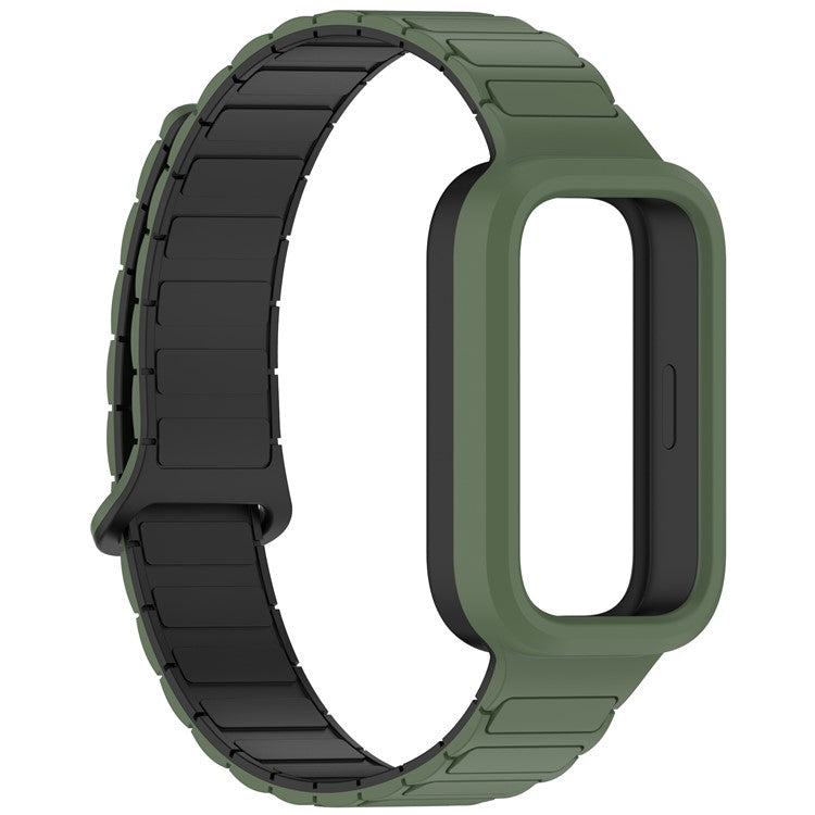 For Xiaomi Smart Band 9 Active / Redmi Band 3 Silicone Watch Band Dual-Color Magnetic Reverse Buckle Wrist Strap - Dark Green / Black