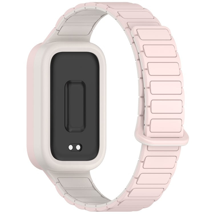 For Xiaomi Smart Band 9 Active / Redmi Band 3 Silicone Watch Band Dual-Color Magnetic Reverse Buckle Wrist Strap - Oxford Pink / Starlight