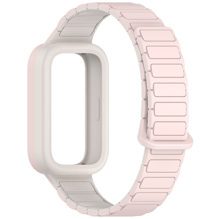 For Xiaomi Smart Band 9 Active / Redmi Band 3 Silicone Watch Band Dual-Color Magnetic Reverse Buckle Wrist Strap - Oxford Pink / Starlight