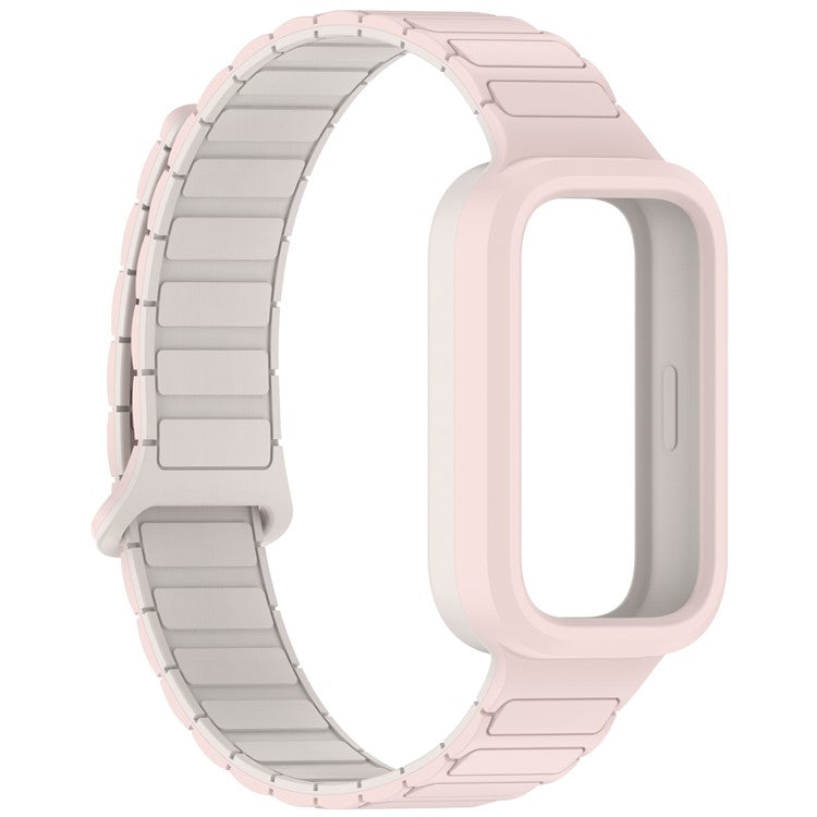 For Xiaomi Smart Band 9 Active / Redmi Band 3 Silicone Watch Band Dual-Color Magnetic Reverse Buckle Wrist Strap - Oxford Pink / Starlight