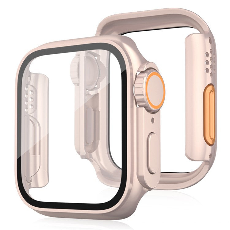 PC Watch Case for Apple Watch Series 9 8 7 45mm Watch Cover with Tempered Glass Film - Rose Gold