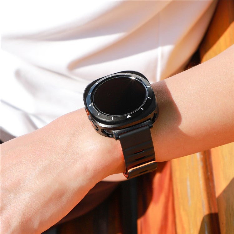 For Samsung Galaxy Watch Ultra 47mm Protective Case Aluminum Alloy PC Watch Bumper Cover - Black Orange