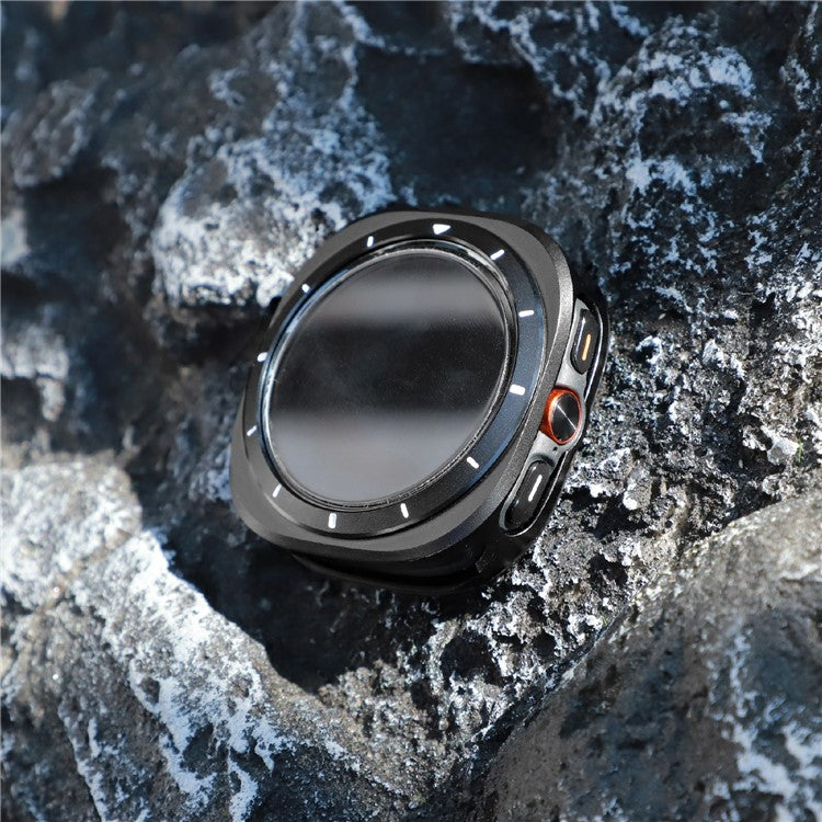 For Samsung Galaxy Watch Ultra 47mm Protective Case Aluminum Alloy PC Watch Bumper Cover - Black Orange