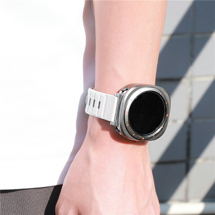 For Samsung Galaxy Watch Ultra 47mm Aluminum Alloy PC Protective Case Metal Bumper Cover - Grey Orange