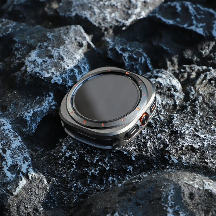 For Samsung Galaxy Watch Ultra 47mm Aluminum Alloy PC Protective Case Metal Bumper Cover - Grey Orange