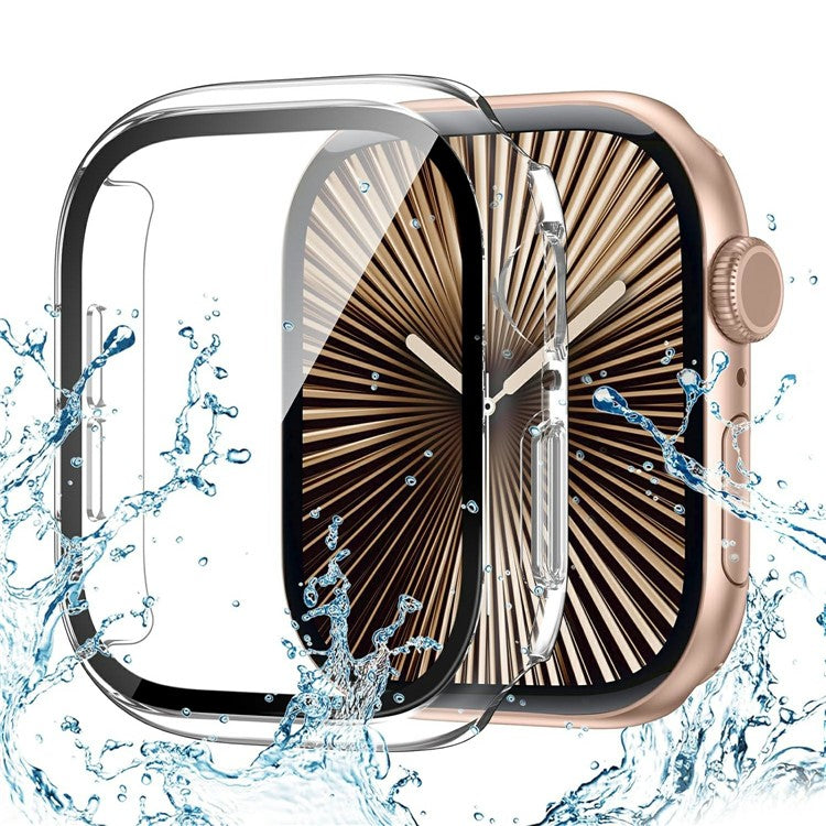 For Apple Watch Series 10 42mm Watch Case IP68 Waterproof Hard PC Cover with Tempered Glass Film - Transparent