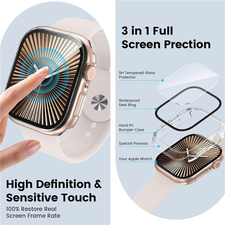 For Apple Watch Series 10 42mm Watch Case IP68 Waterproof Hard PC Cover with Tempered Glass Film - Transparent