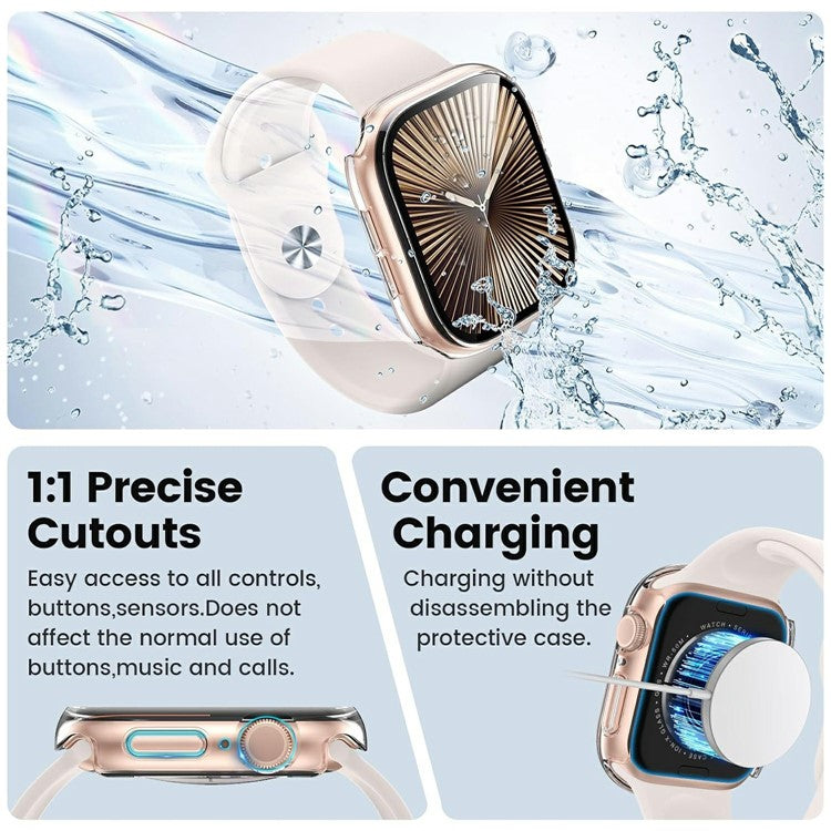For Apple Watch Series 10 42mm Watch Case IP68 Waterproof Hard PC Cover with Tempered Glass Film - Transparent