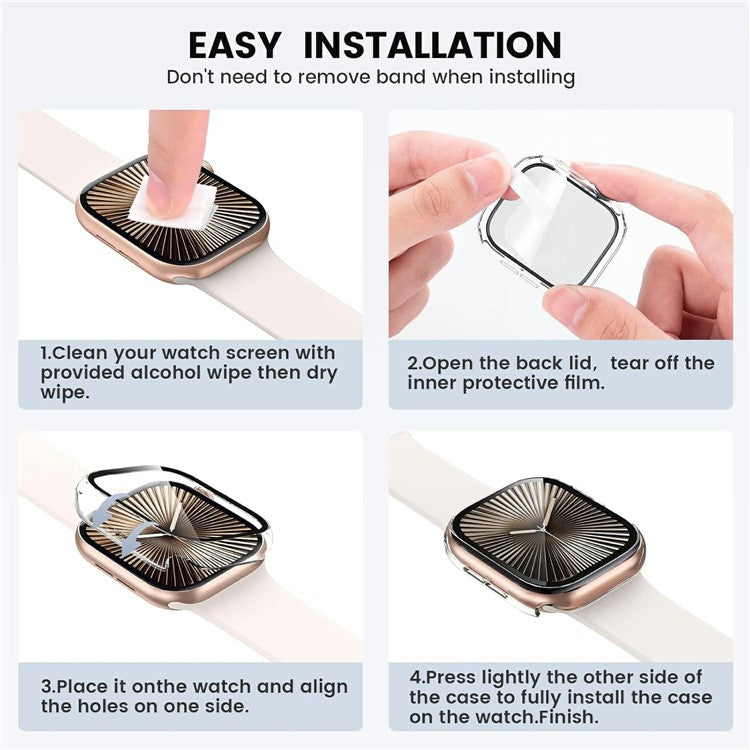 For Apple Watch Series 10 42mm Watch Case IP68 Waterproof Hard PC Cover with Tempered Glass Film - Transparent