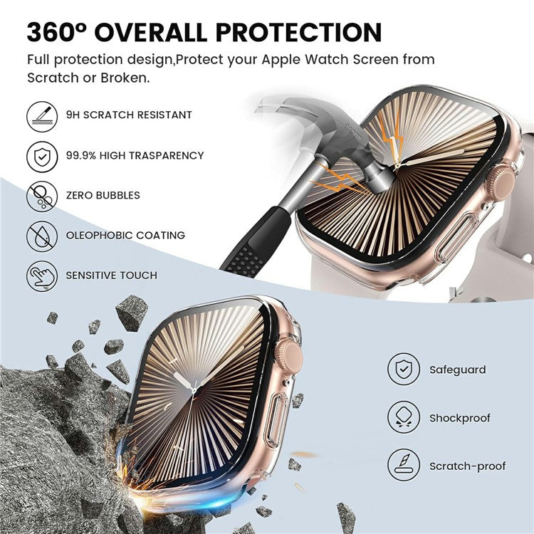 For Apple Watch Series 10 42mm Watch Case IP68 Waterproof Hard PC Cover with Tempered Glass Film - Transparent