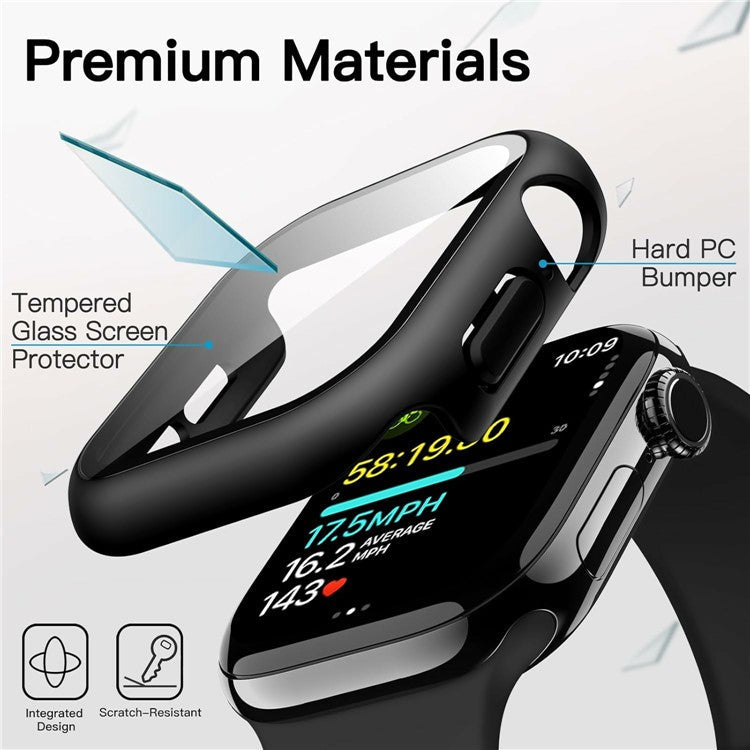 For Apple Watch Series 10 46mm Watch Case IP68 Waterproof Hard PC Cover with Tempered Glass Film - Black