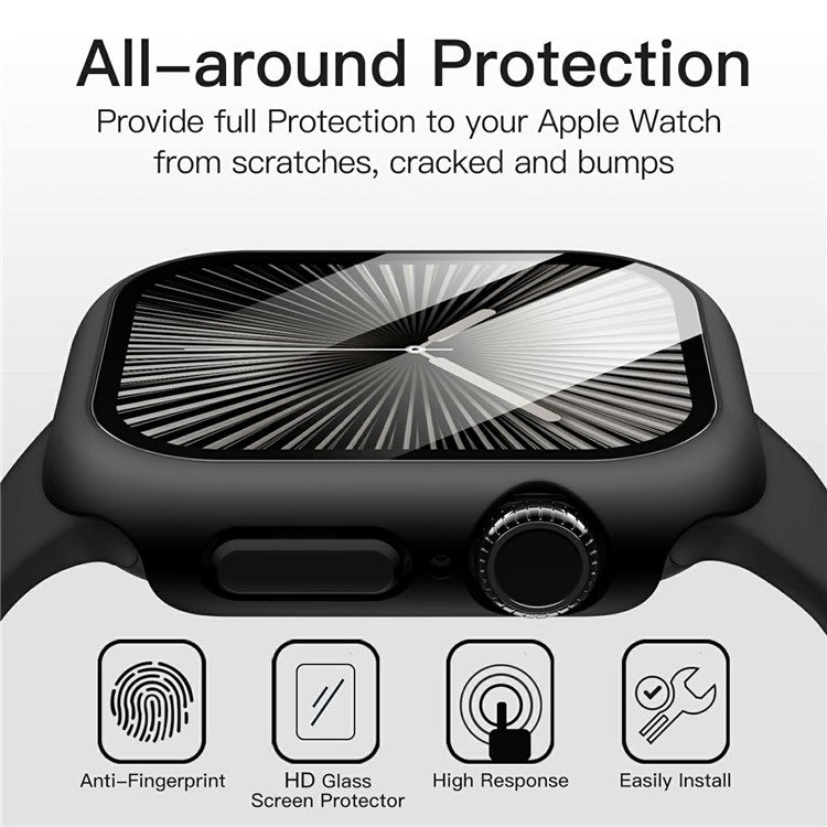 For Apple Watch Series 10 46mm Watch Case IP68 Waterproof Hard PC Cover with Tempered Glass Film - Black