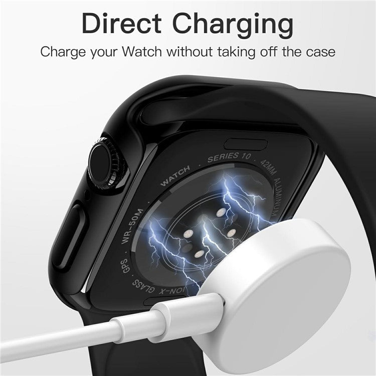 For Apple Watch Series 10 46mm Watch Case IP68 Waterproof Hard PC Cover with Tempered Glass Film - Black